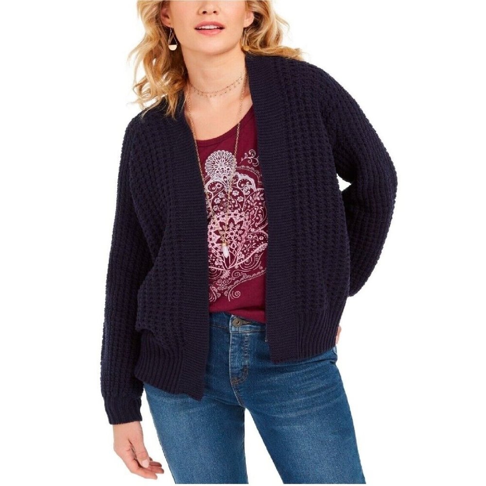 Style & Co Womens S Navy Chunky Cable Knit Open Front Cardigan Sweater NWT AQ22